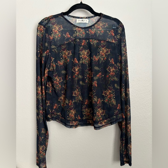 Natural life women’s sloane mesh long sleeve top navy red feathers XL - Picture 5 of 8